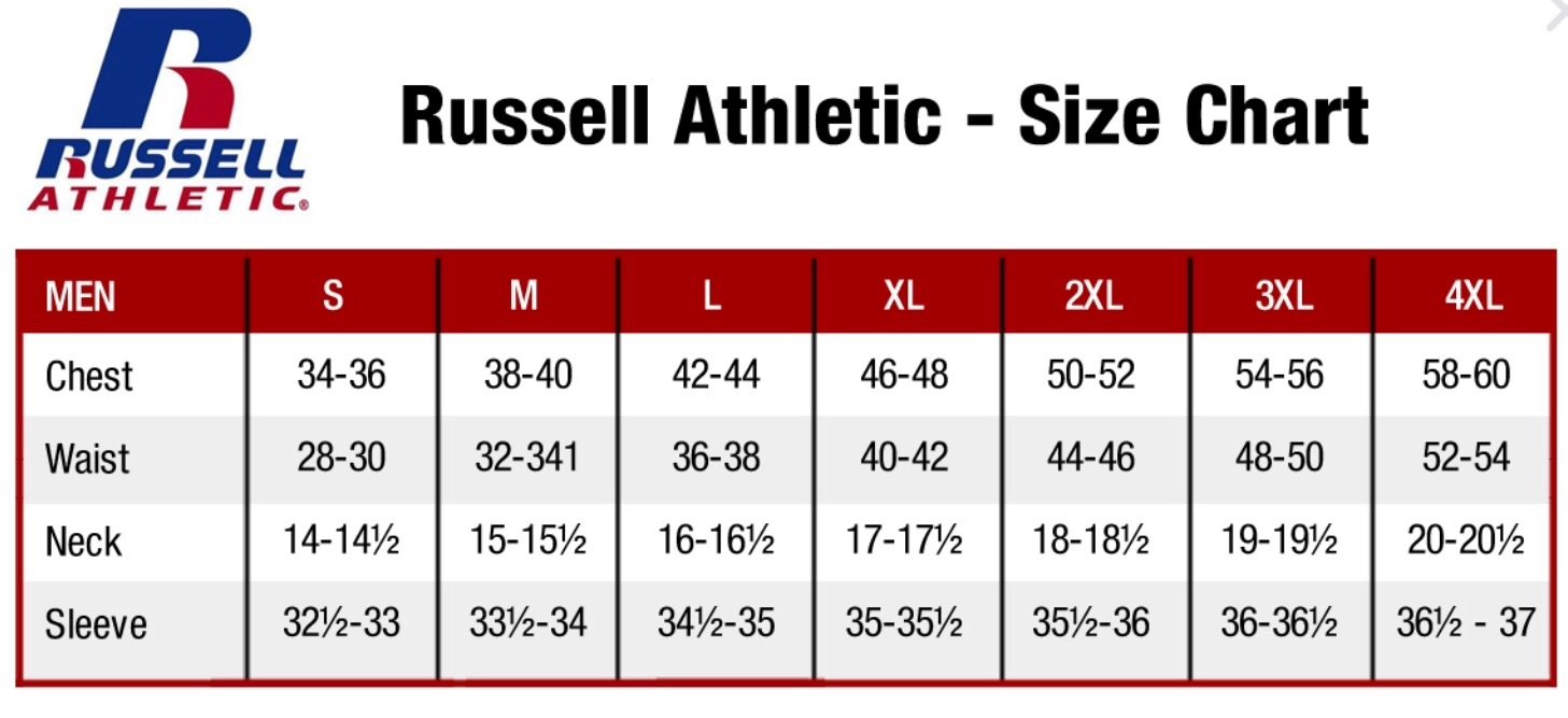 Size Chart Russell Mens / Tableau des tailles Russell Mens