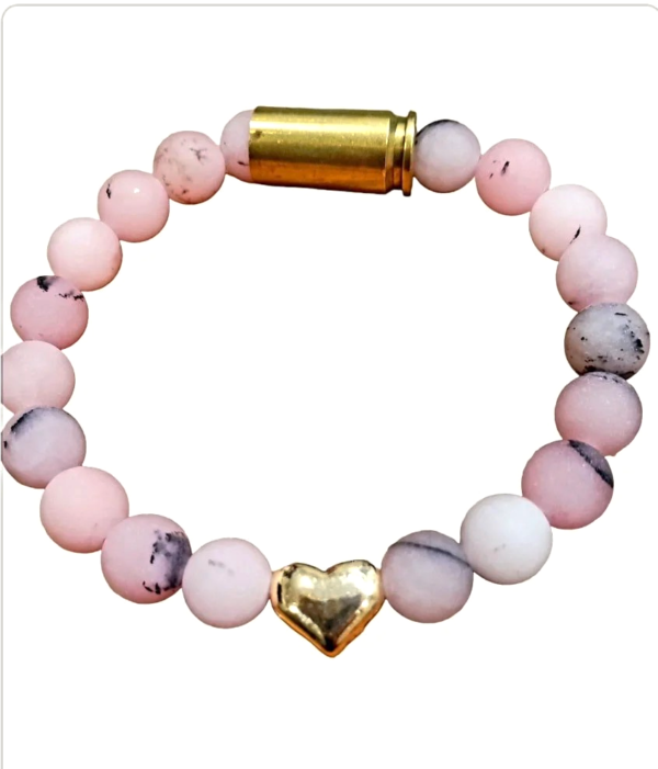 PINK JASPER HEART BRACELET- Bullets N' Beads